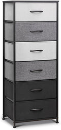 Gray Fabric 6 Drawers Vertical Storage Tower with Metal Frame and Wooden Top W3840