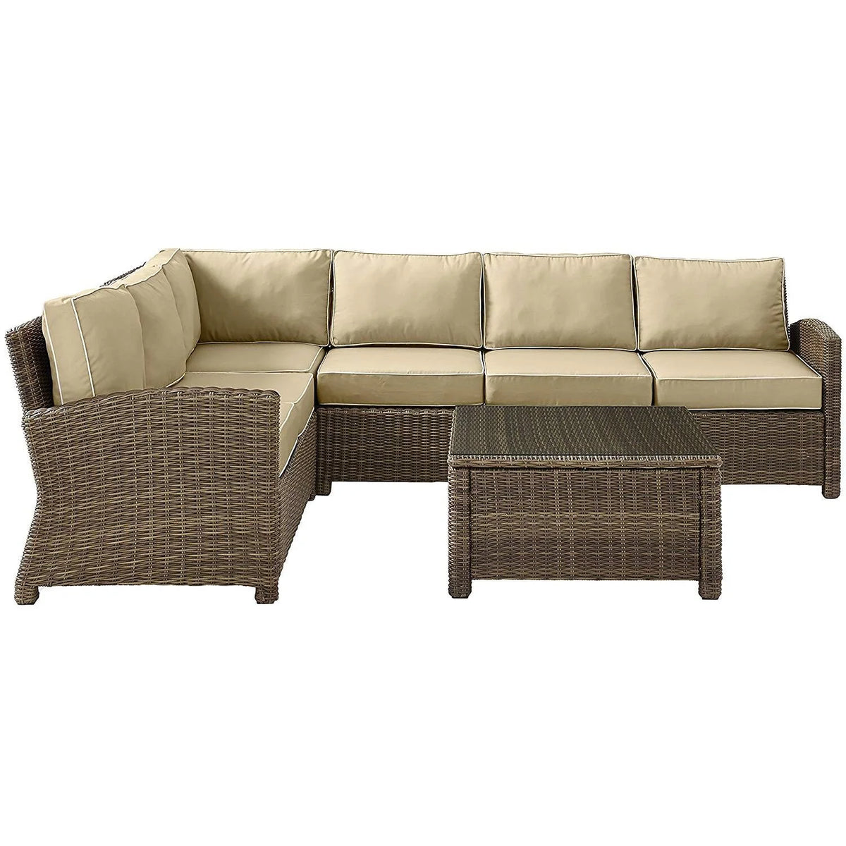 5Pc Outdoor Wicker Sectional Set with Glass Top Coffee Table I4437