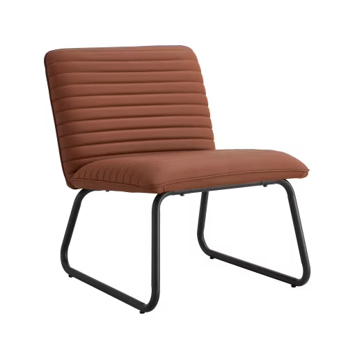 Brown Armless Sofa Chair with PU Backrest and Black Metal Legs T476870
