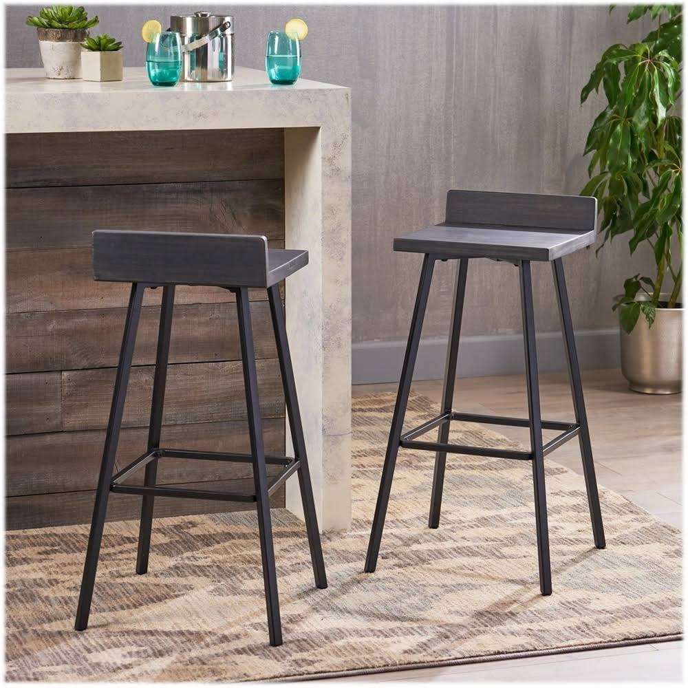 Iron and Acacia Wood Barstools (Set of 2) Dark Gray H233