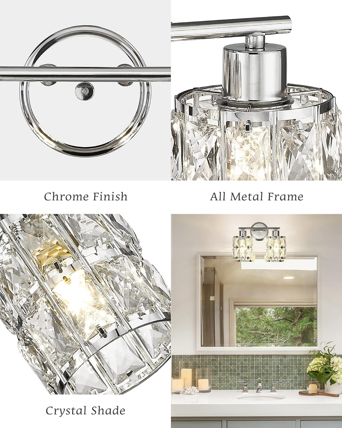 Chrome Finish 2-Light Crystal Vanity Light Fixture X191855