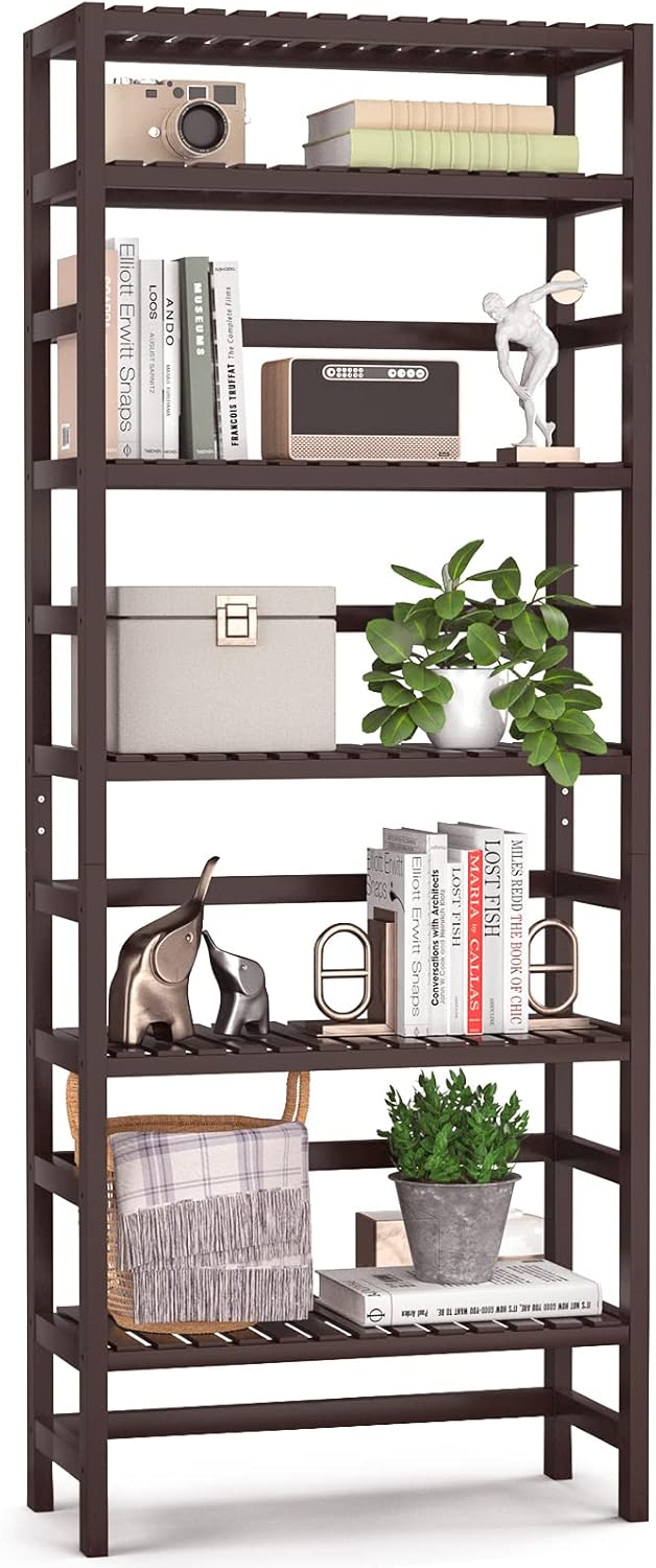 Bamboo 6-Tier Adjustable Tall Bookcase Shelving Unit V470765