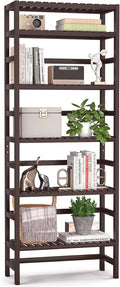 Bamboo 6-Tier Adjustable Tall Bookcase Shelving Unit V470765