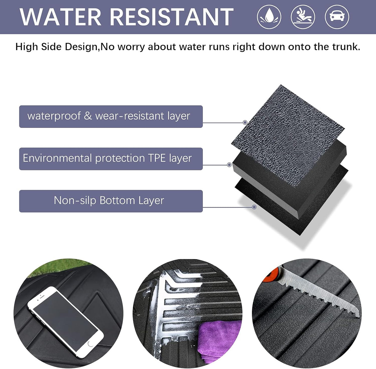 Black TPO All Weather Heavy Duty Waterproof Rear Cargo Tray Trunk Floor Mat Protector H98403