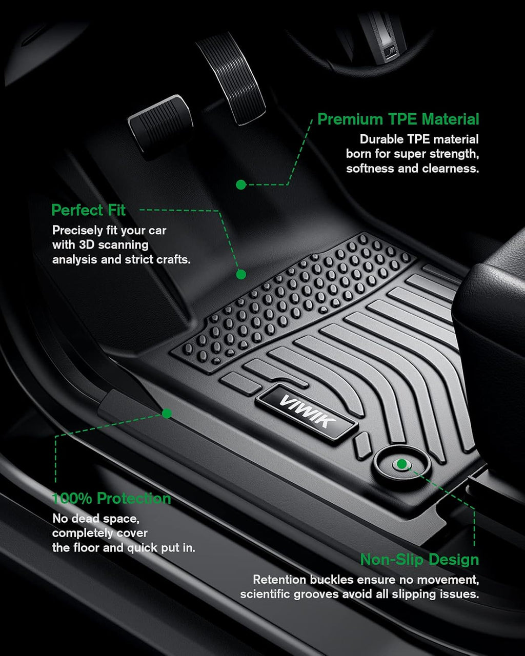 Black TPE Car Floor Mats Full Set V22225