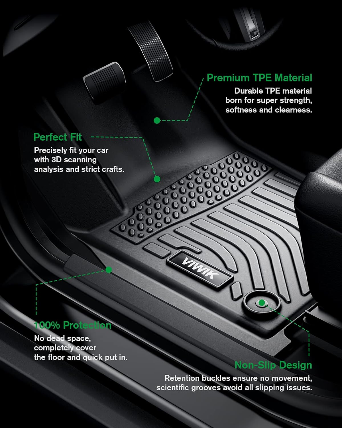 Black TPE Car Floor Mats Full Set V22225