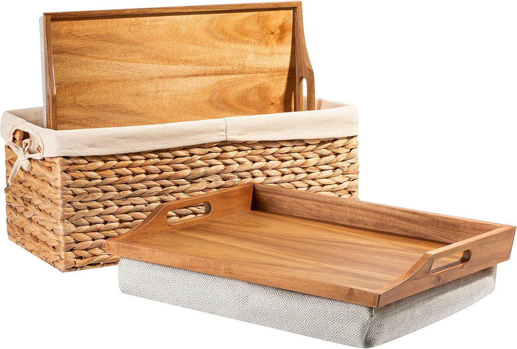 Wood Lap Trays with Basket Set J5562