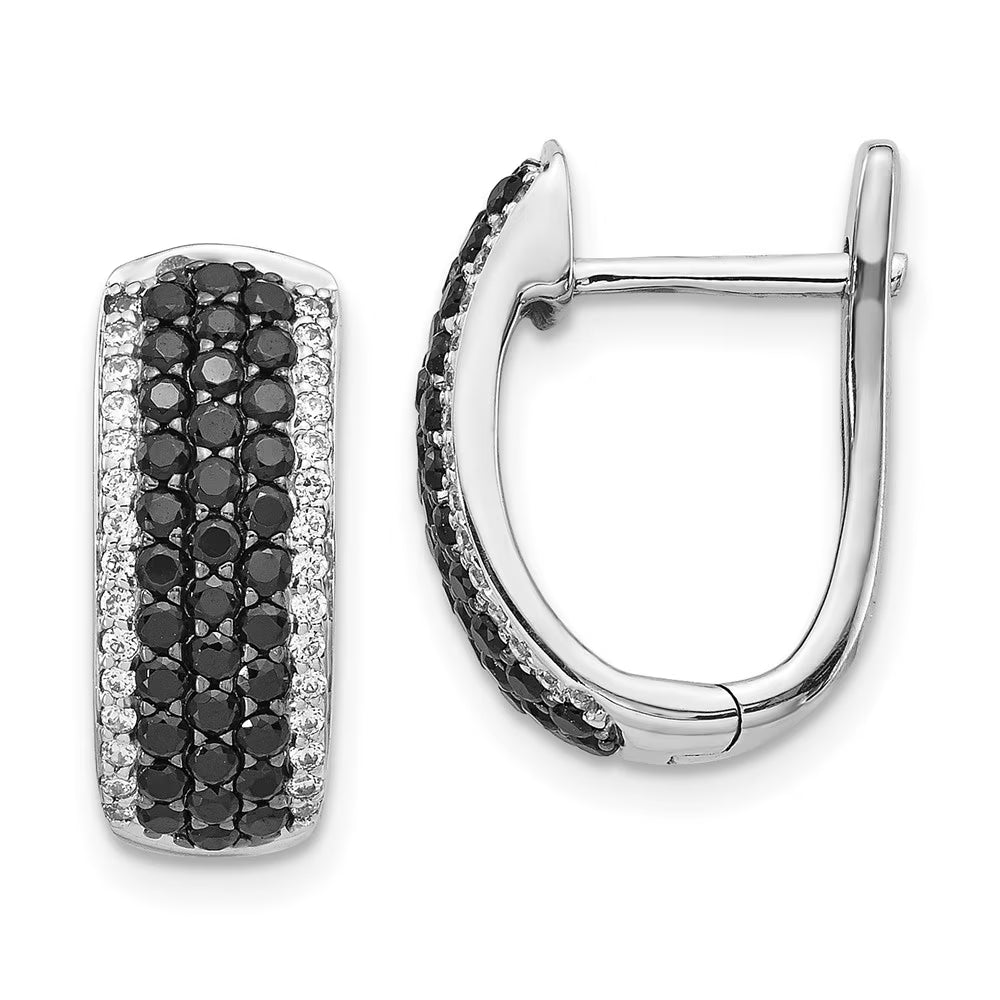 14k White Gold Black and White Diamond Hinged Hoop Earrings C36281