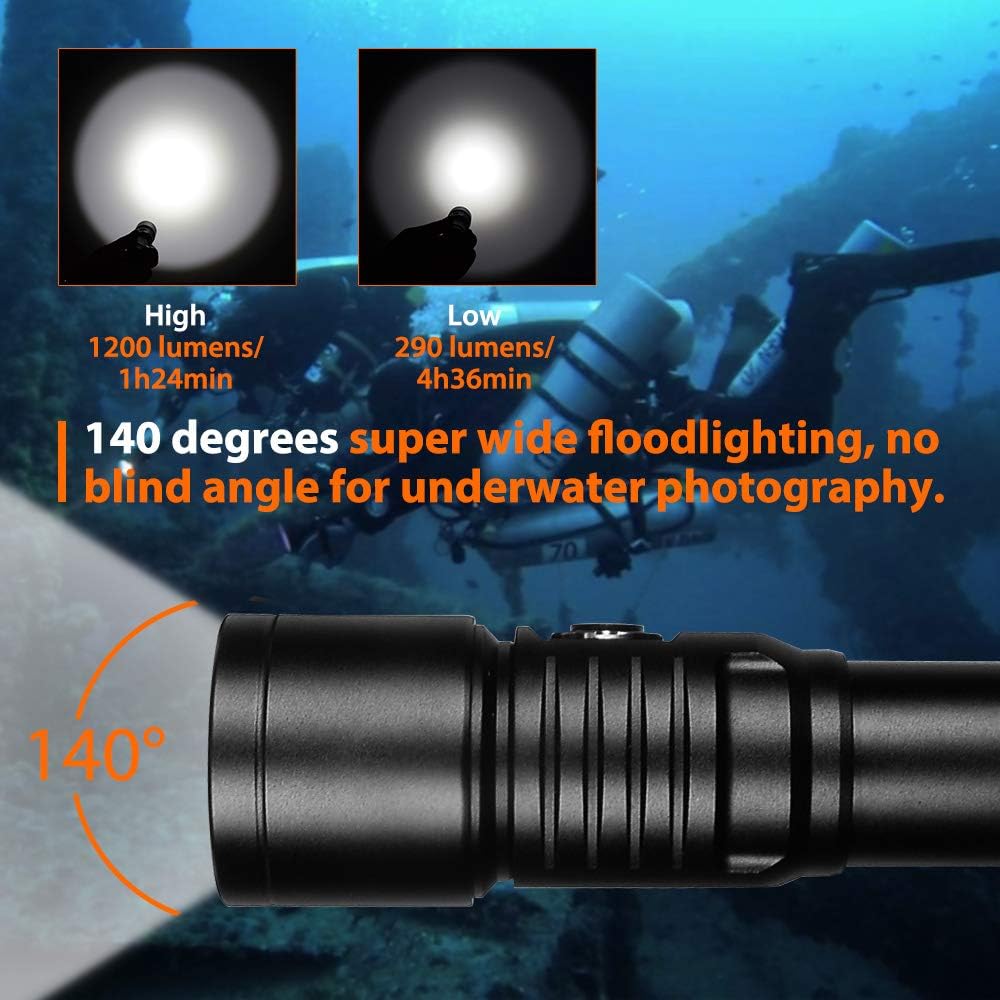 1200 Lumen Scuba Diving Video Light with 140 Degrees Wide Beam Angle F667
