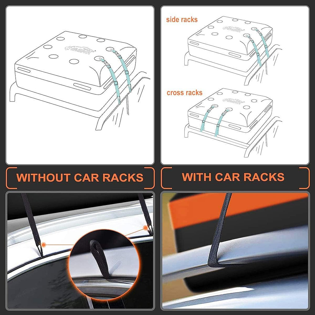 Car Rooftop Cargo Carrier Bag 15 Cubic Feet Waterproof Heavy Duty 800D PVC Soft-Shell Roof Carrier with Storage Bag and Protective Mat L470169