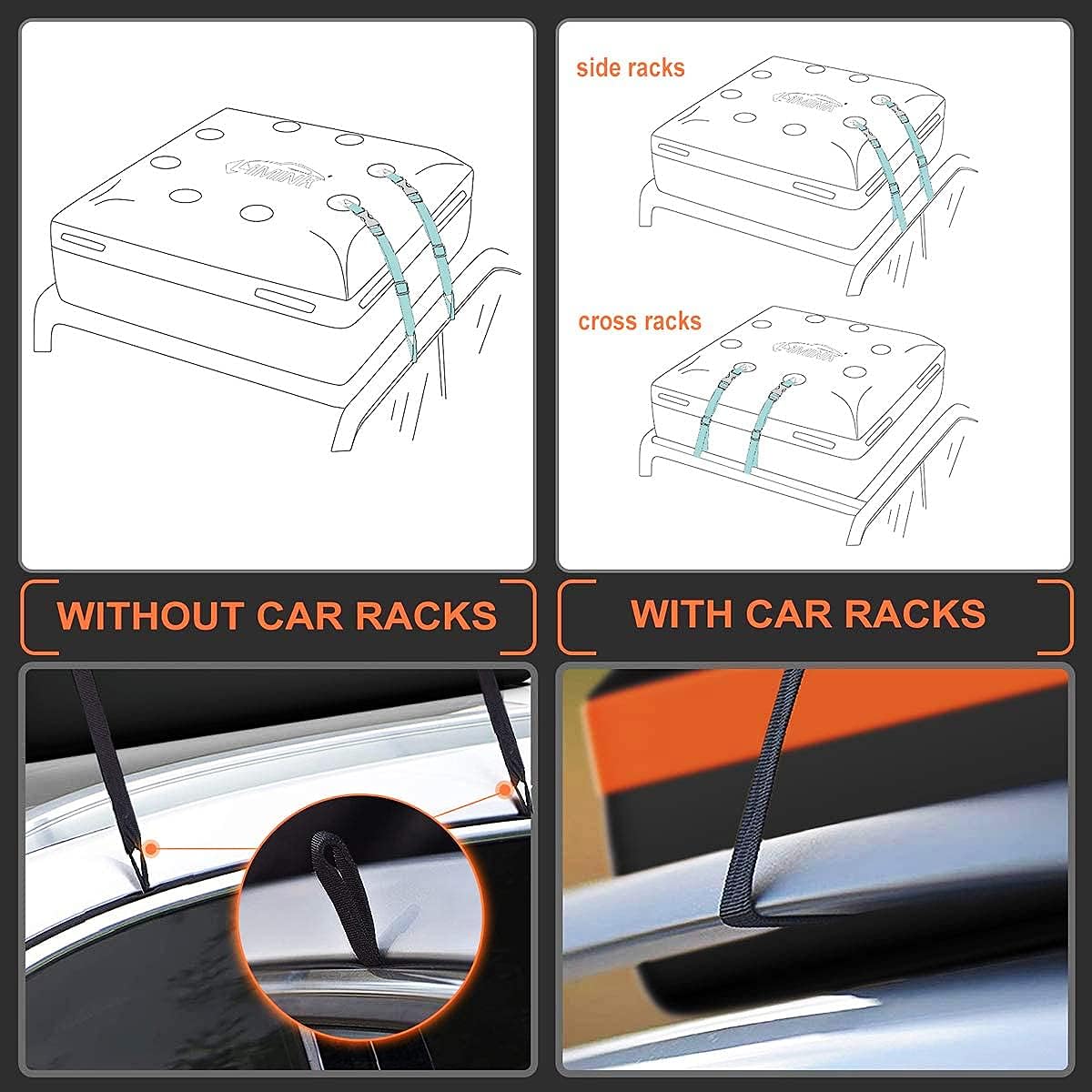 Car Rooftop Cargo Carrier Bag 15 Cubic Feet Waterproof Heavy Duty 800D PVC Soft-Shell Roof Carrier with Storage Bag and Protective Mat L470169