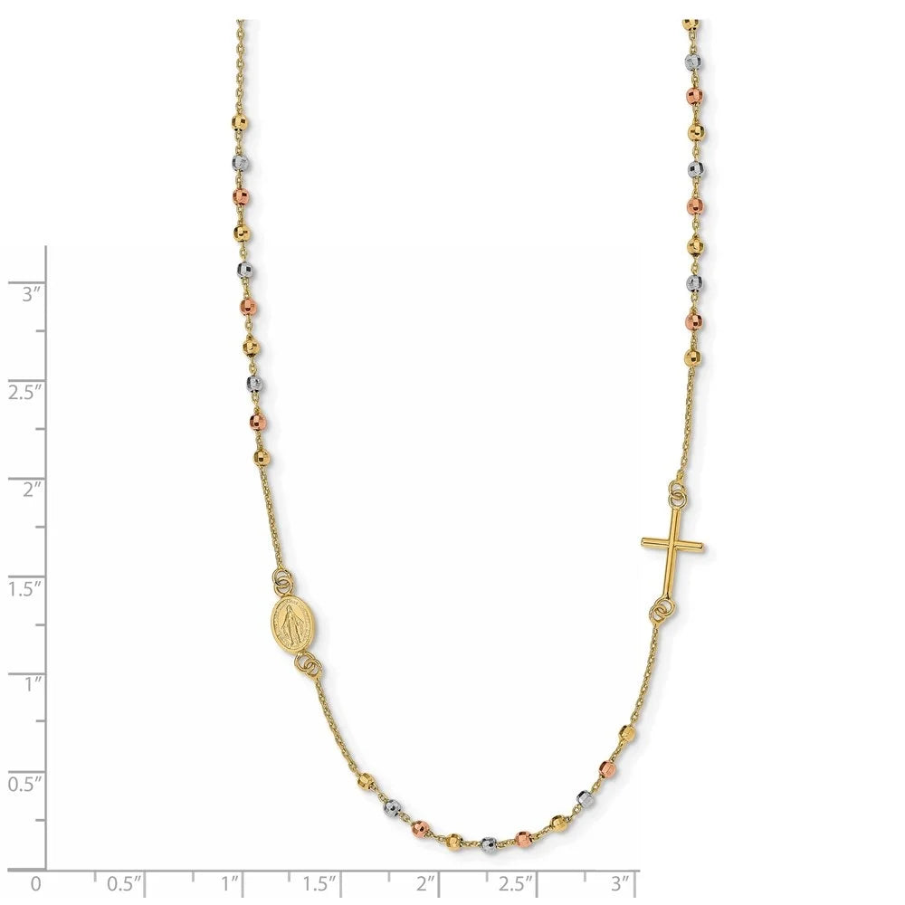 14k Tri-Color Gold Beaded Rosary Necklace 18inch Y67569