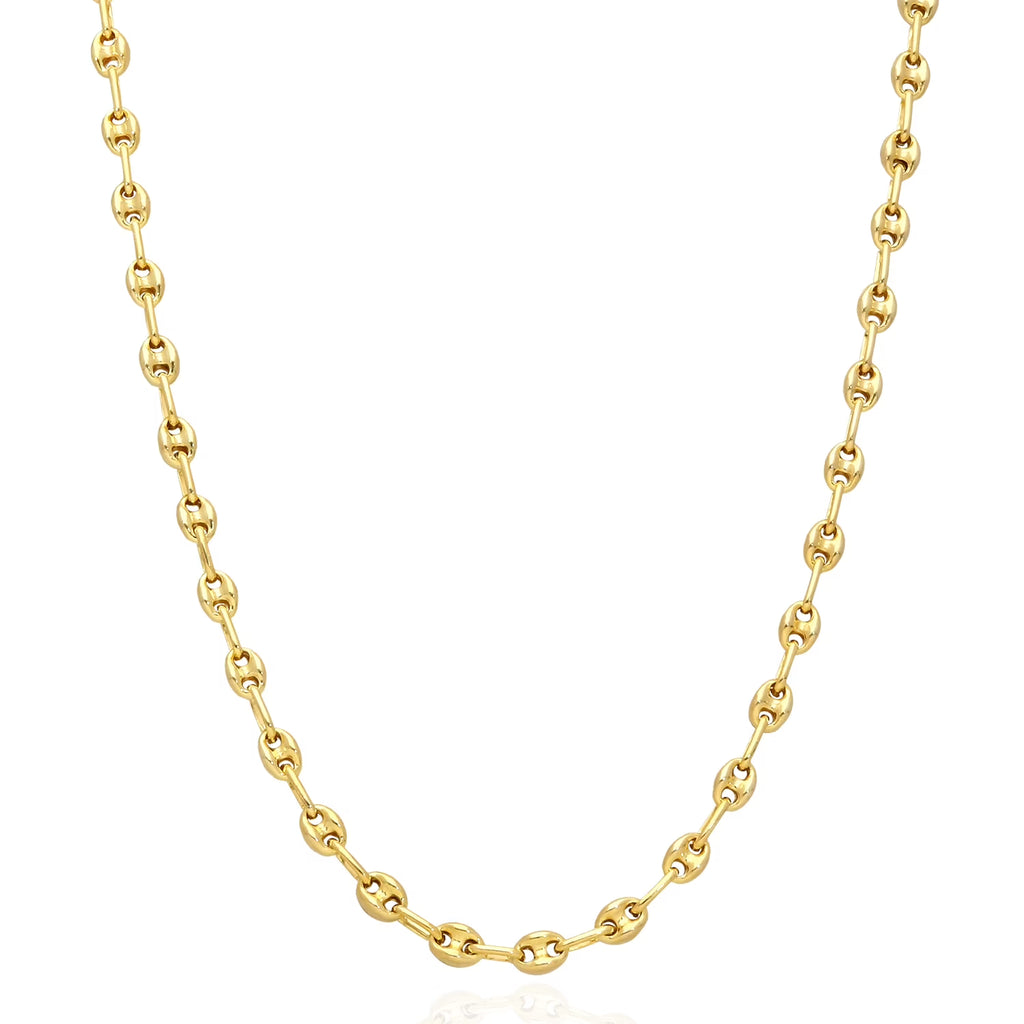 18K Yellow Gold Over Silver 4.5mm Puffed Anchor Mariner Chain Necklace 16"-24" H219462