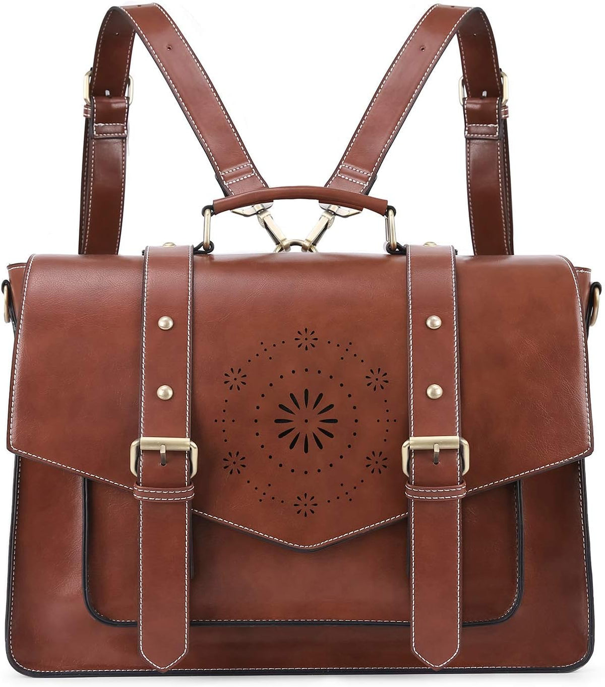 Tan PU Leather Laptop Messenger Bag A350149