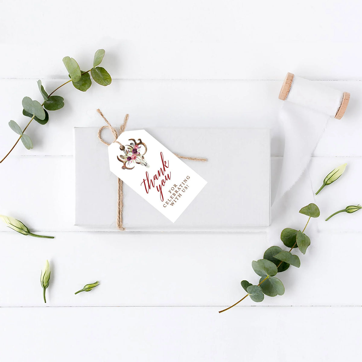 Boho Rustic Floral Antlers Cardstock Gift Tags 100-Pk N2082