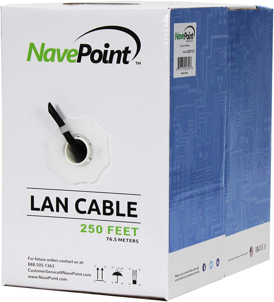 Cat6 Solid Bulk Ethernet Cable, 250ft, Black, 23AWG, UTP U210844