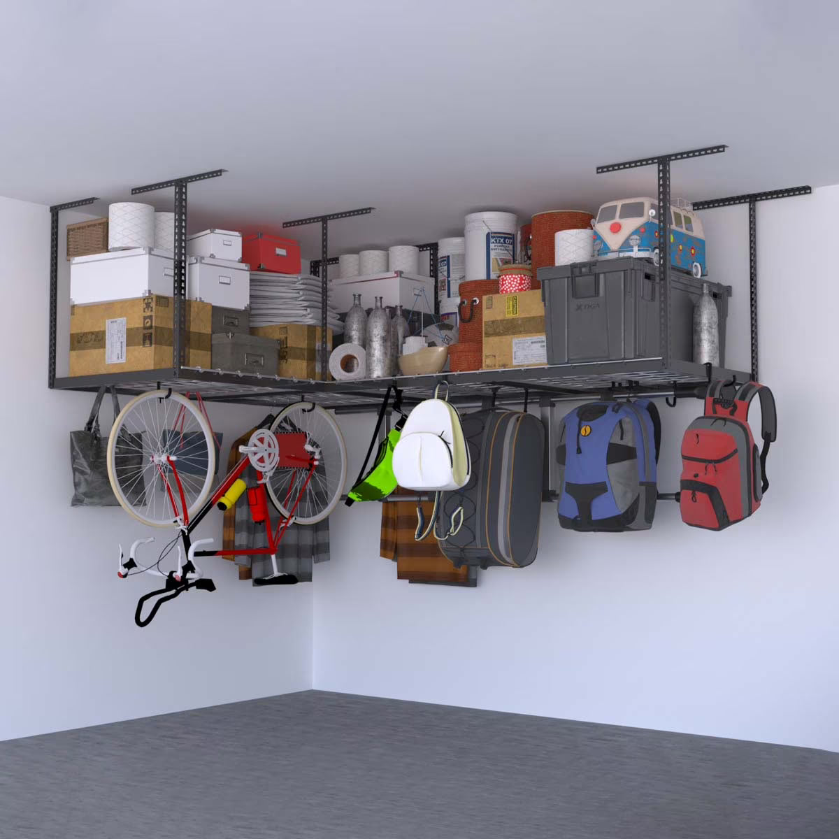 Overhead Garage Storage Rack with 18 Accessory Hooks S1421