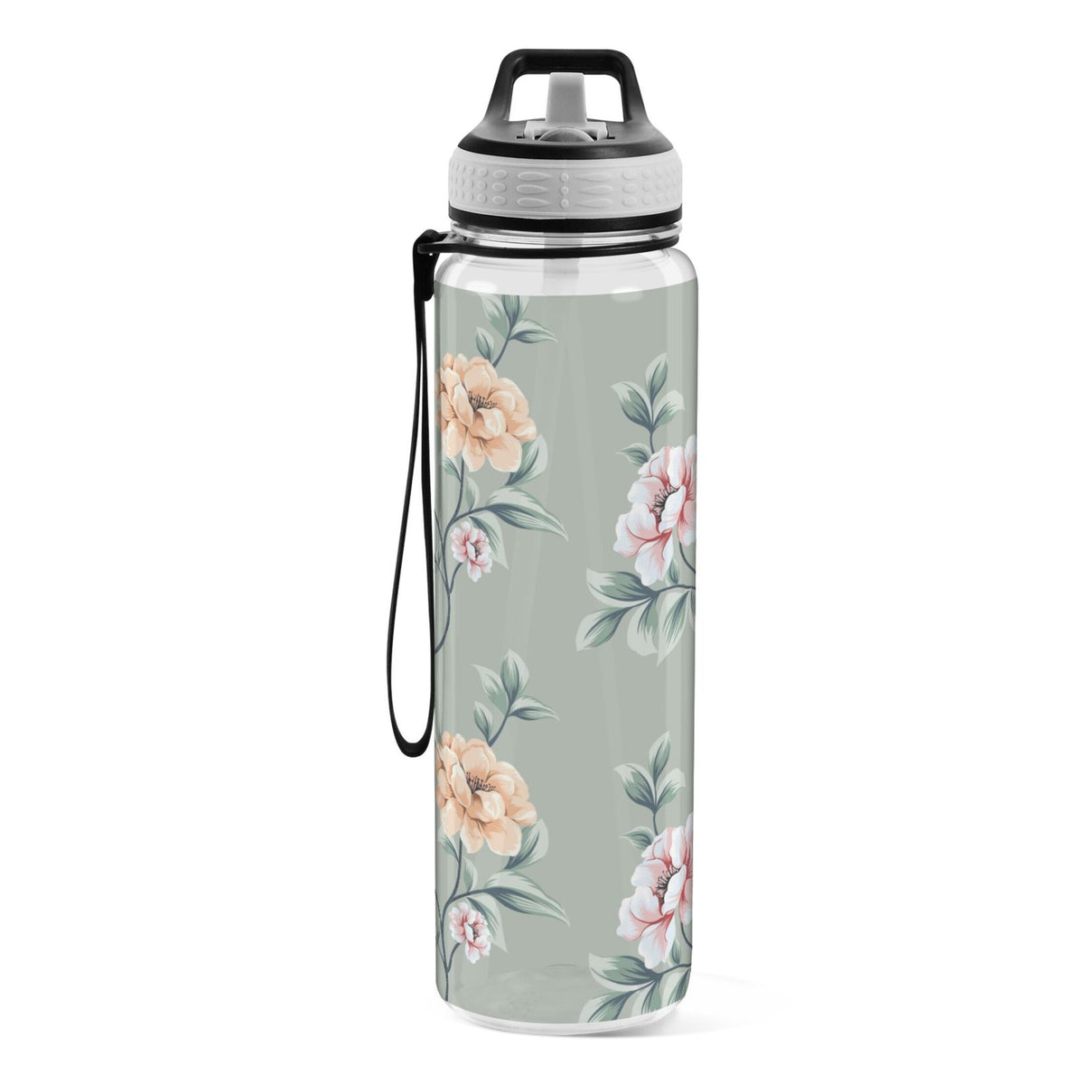 Pink Flowers Green Leaves 32oz Tritan Leakproof Sports Bottle S854310