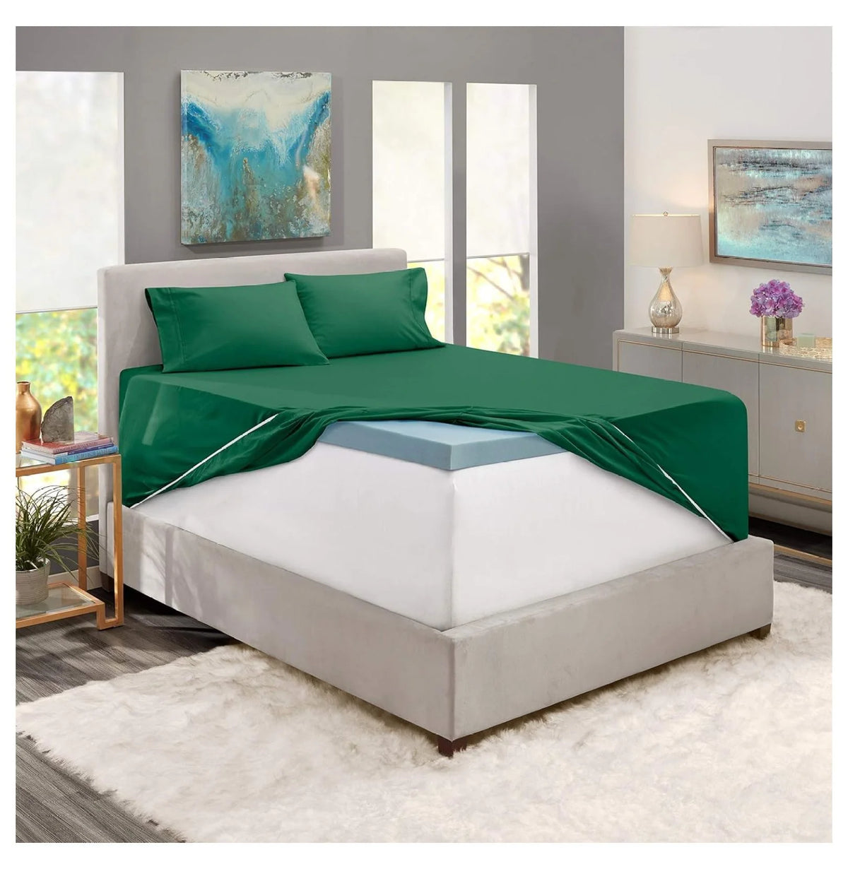 Green 4 Piece Queen Size Extra Deep Pocket Sheets K9675