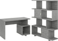 Modern Gray Writing Desk with Etagere Bookcase D95772