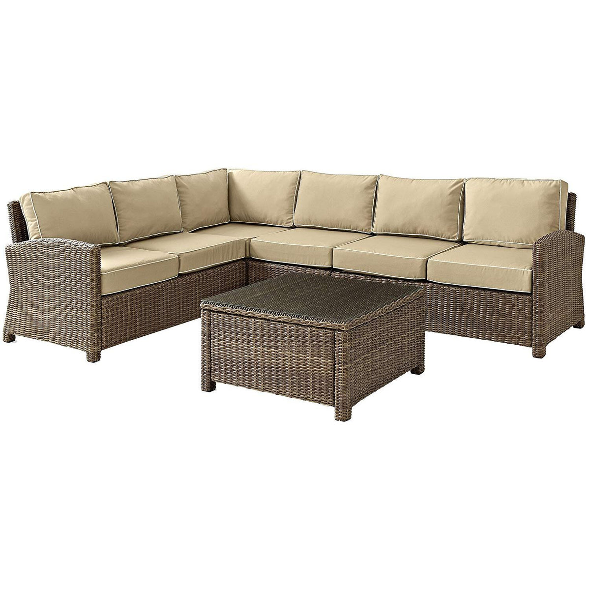 5Pc Outdoor Wicker Sectional Set with Glass Top Coffee Table I4437