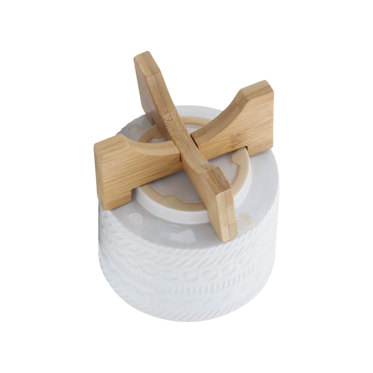 White Ceramic Round Planter with Wood Stand M43633