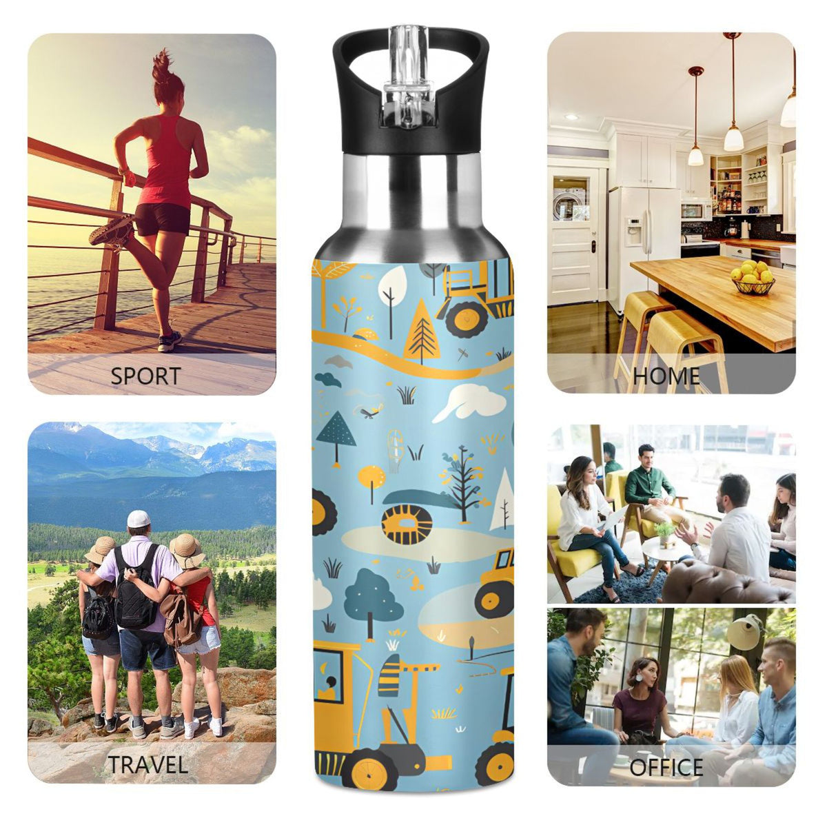 Blue Stainless Steel Insulated Water Bottle with Straw Lid J86048