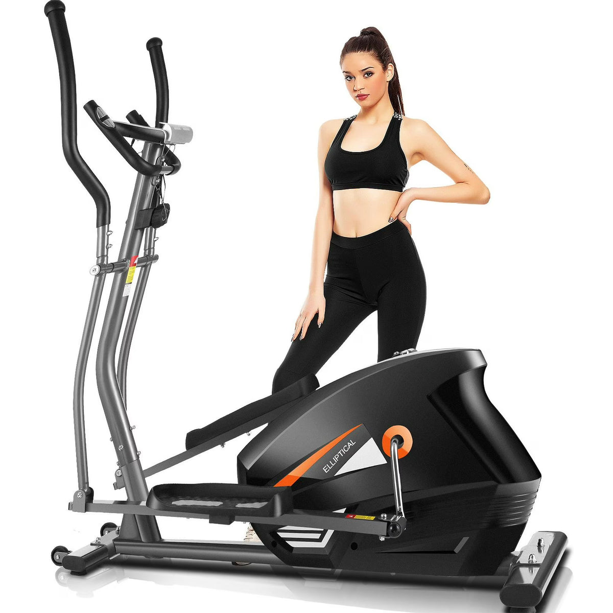 Elliptical Exercise Machine with Adjustable 10 Levels Magnetic Resistance and LCD Display O3674