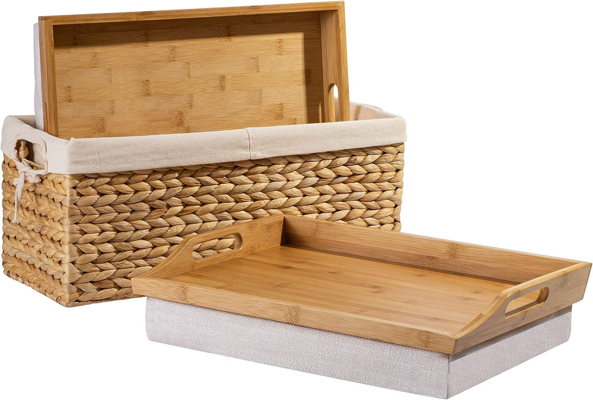 Wood Lap Trays with Basket Set J5562