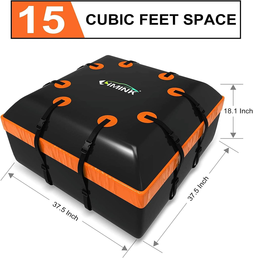 Car Rooftop Cargo Carrier Bag 15 Cubic Feet Waterproof Heavy Duty 800D PVC Soft-Shell Roof Carrier with Storage Bag and Protective Mat L470169