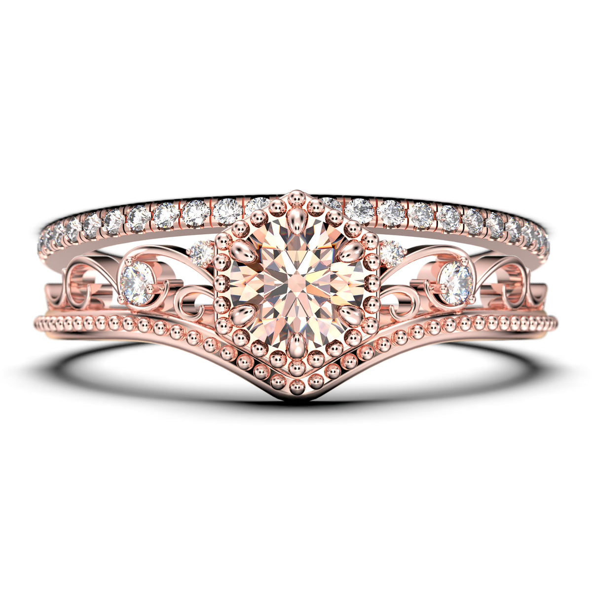 Antique Art Deco 2.00 Carat Round Cut Morganite And Diamond Moissanite Engagement Ring in 925 Sterling Silver With 18k Rose Gold Plating Y806836