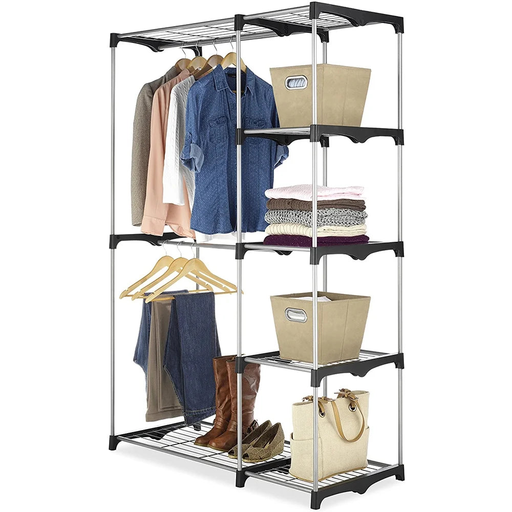 Silver and Black Double Rod Closet System Y458