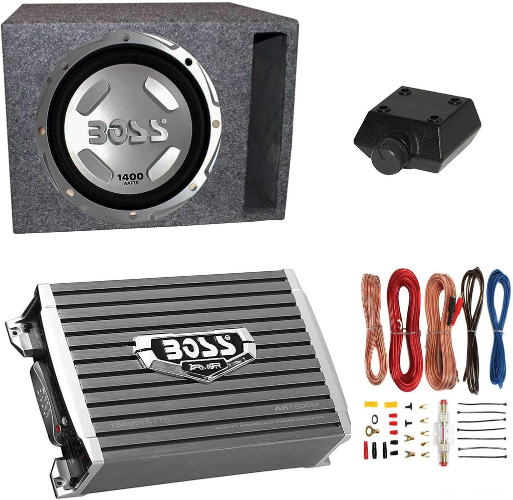 12 1400W Car Audio Subwoofer & 1500W Mono Amplifier with 8 Gauge Wiring Kit & Single 12 Vented Subwoofer Enclosure Box S87434