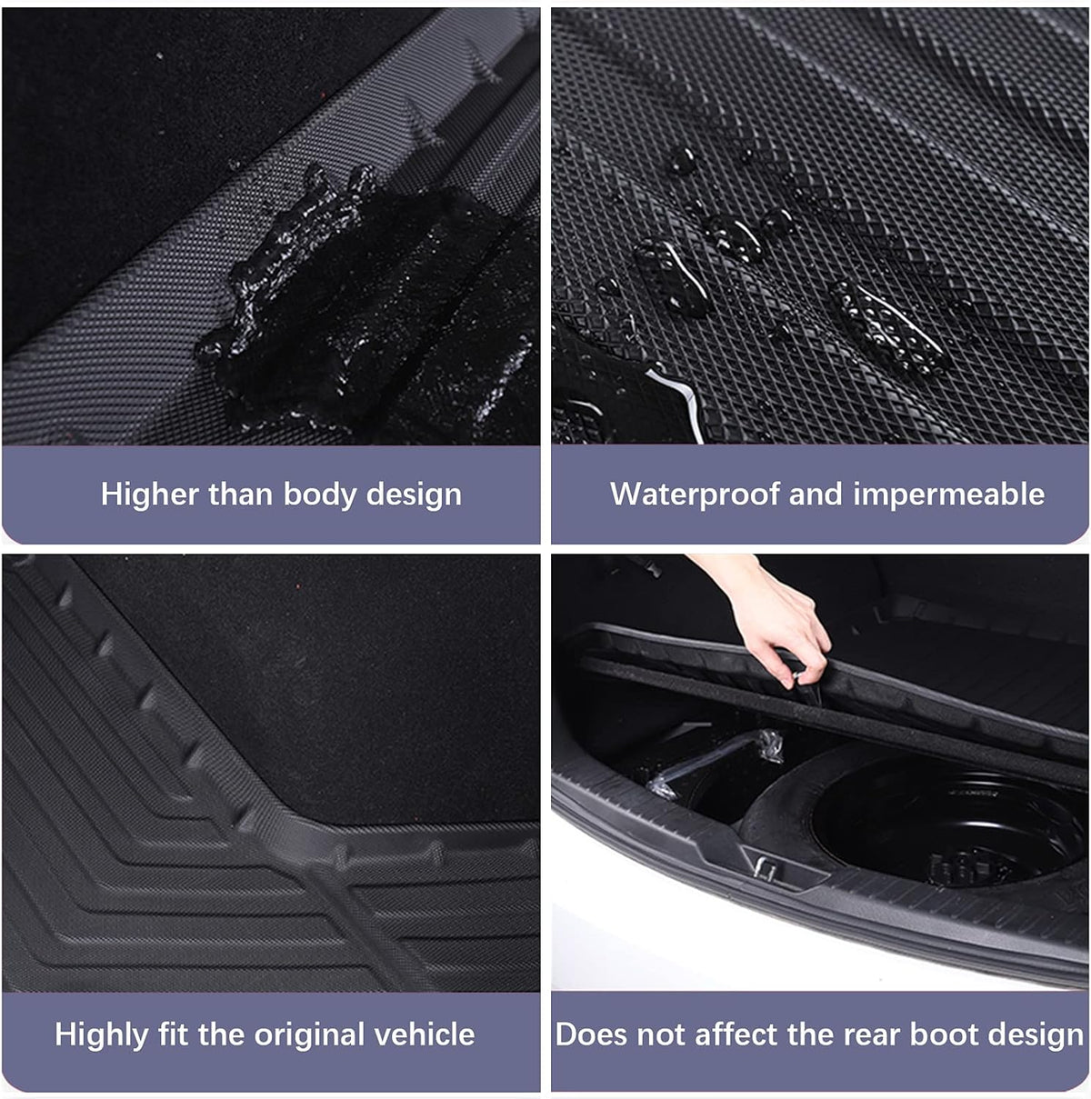 Black TPO All Weather Heavy Duty Waterproof Rear Cargo Tray Trunk Floor Mat Protector H98403