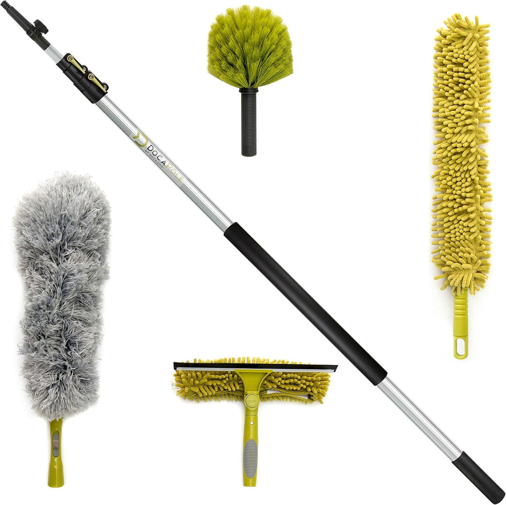 36 ft Telescoping Extension Pole Cleaning Kit with 3 Dusting Attachments and Window Squeegee K444