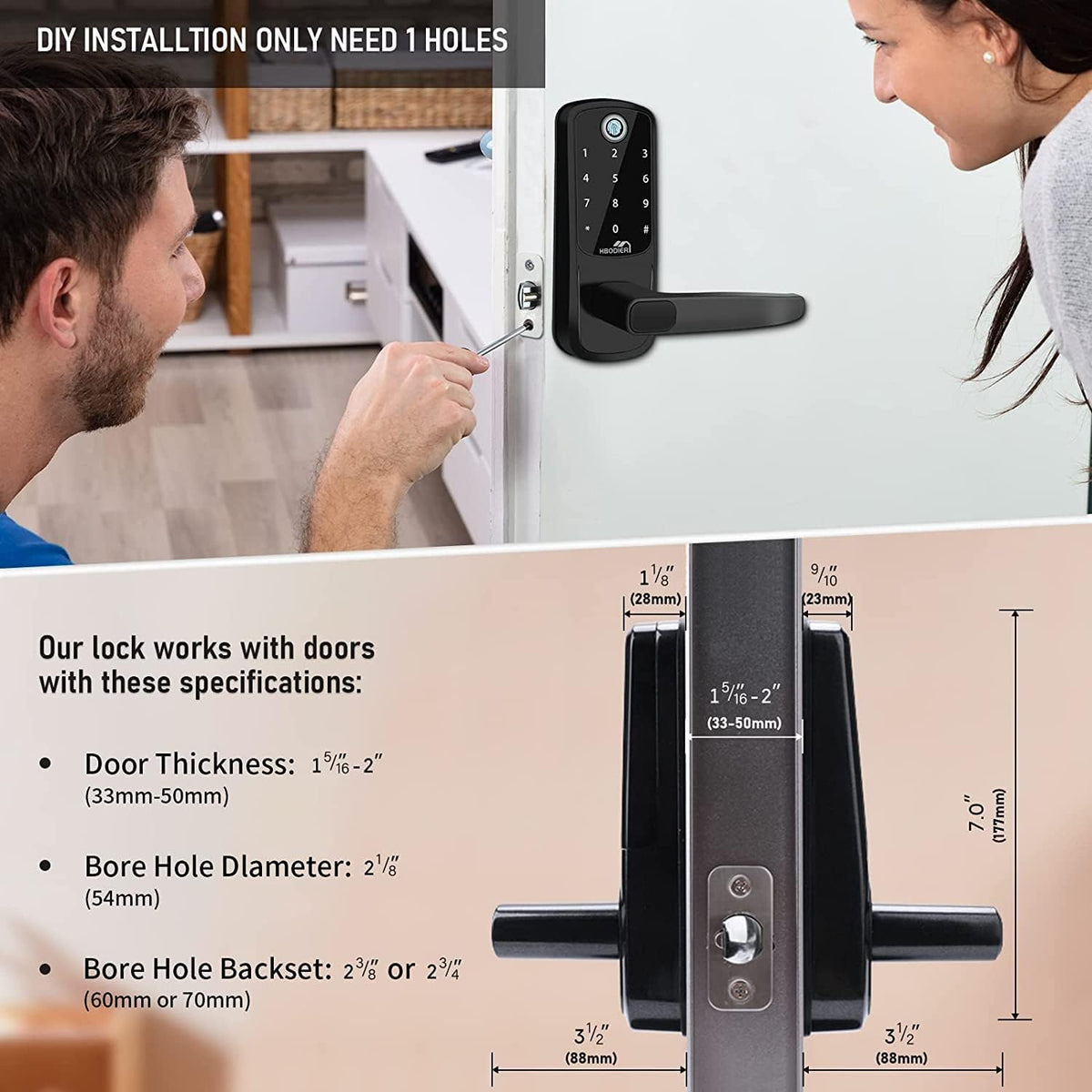Black 5-in-1 Smart Door Lock with Keypad T94778