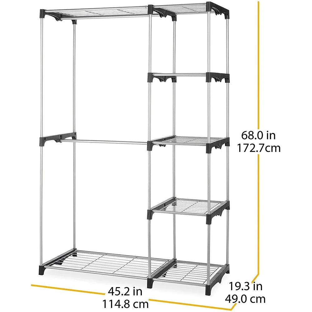 Silver and Black Double Rod Closet System Y458