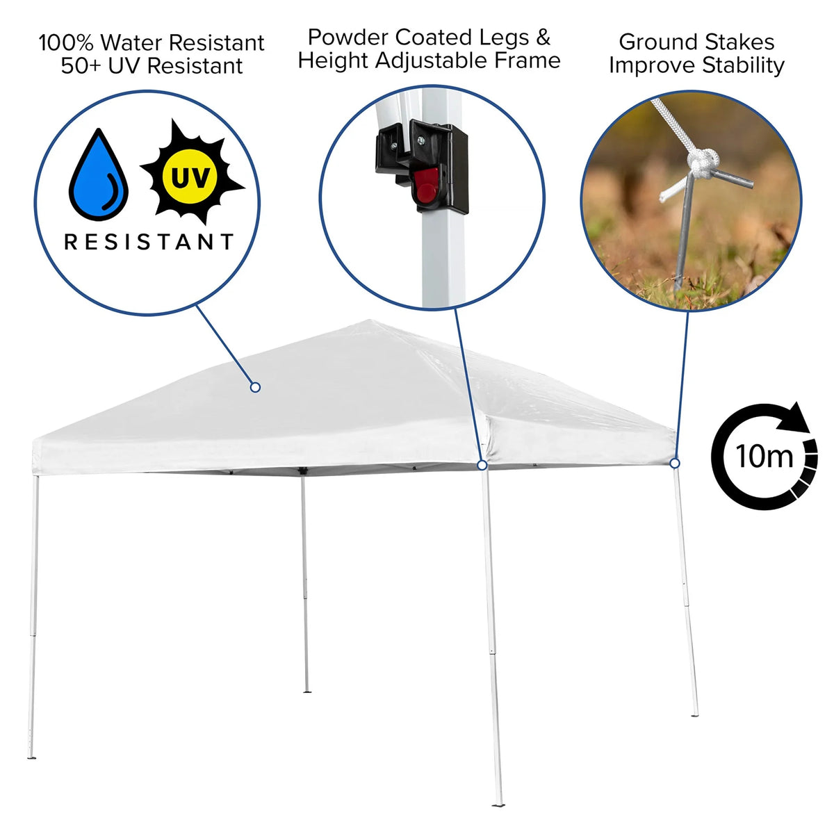10'x10' White Pop Up Canopy Tent with Carry Bag and 6-Foot Bi-Fold Folding Table with Carrying Handle Z55858