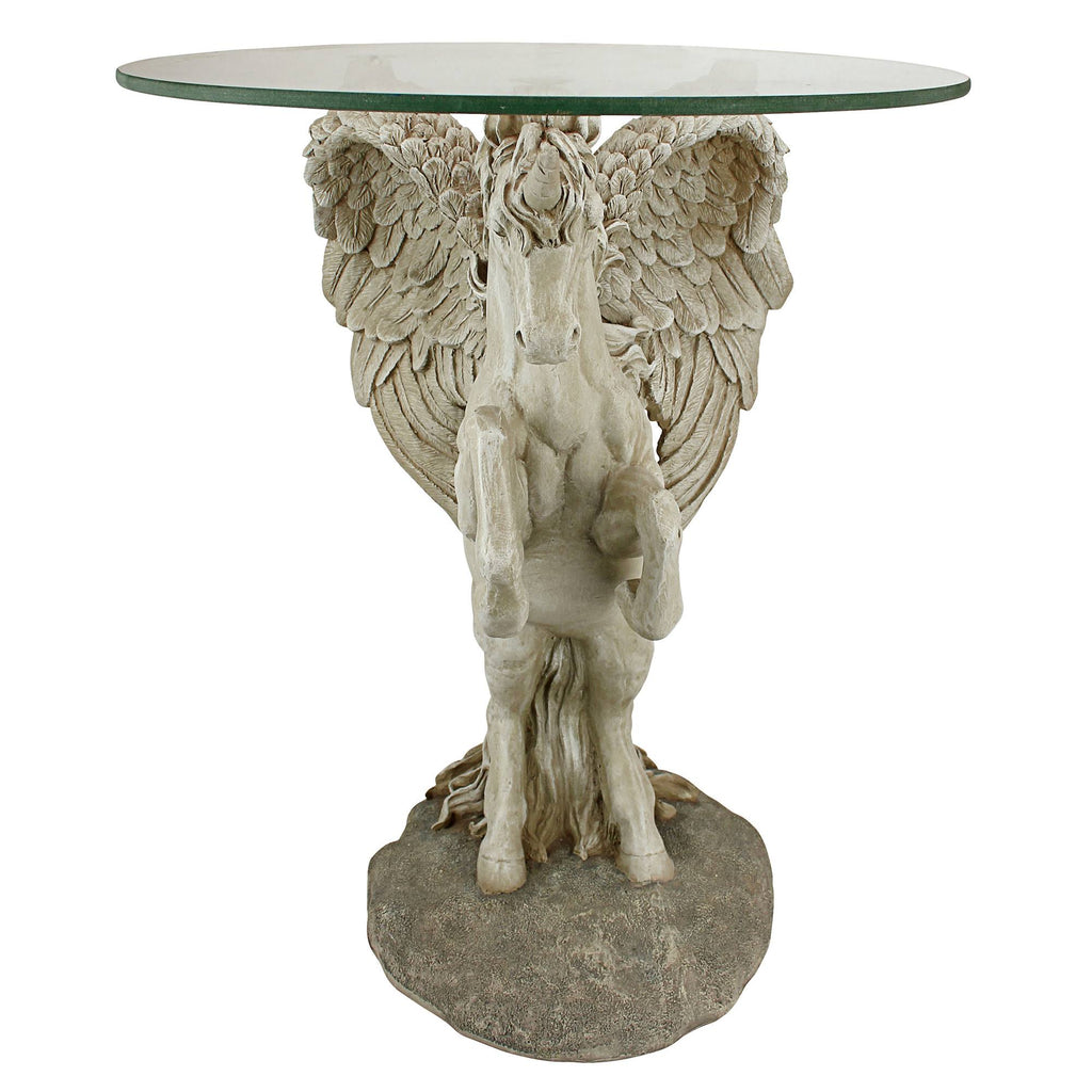 Mystical Winged Unicorn Sculptural Glass-Topped Table G7664