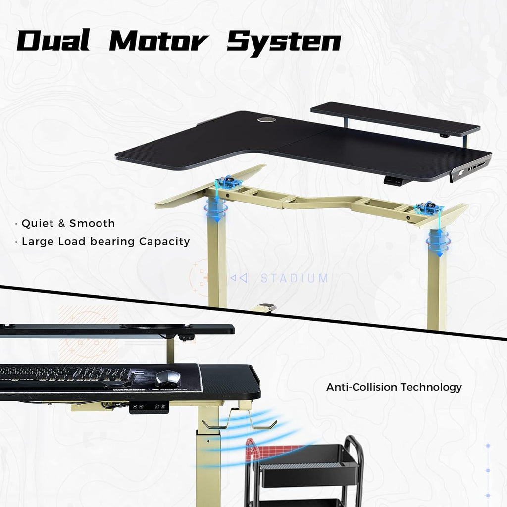 61 inches Height Adjustable Electric L-Shaped Standing Desk with USB Charged Monitor Stand Headphone Hook Mouse Pad Y3992