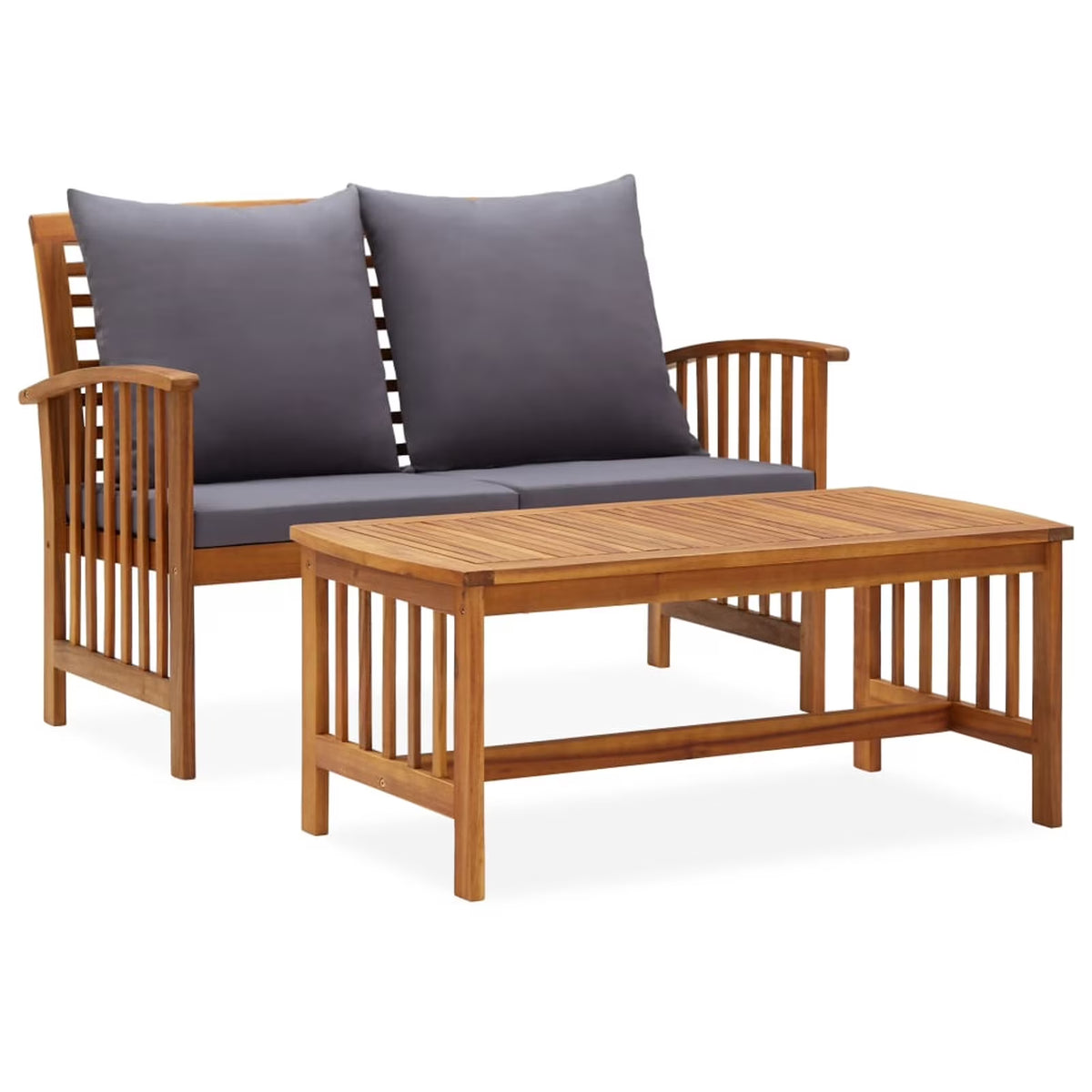 2 Piece Wooden Outdoor Conversation Set with Gray Cushion and Side Table M790