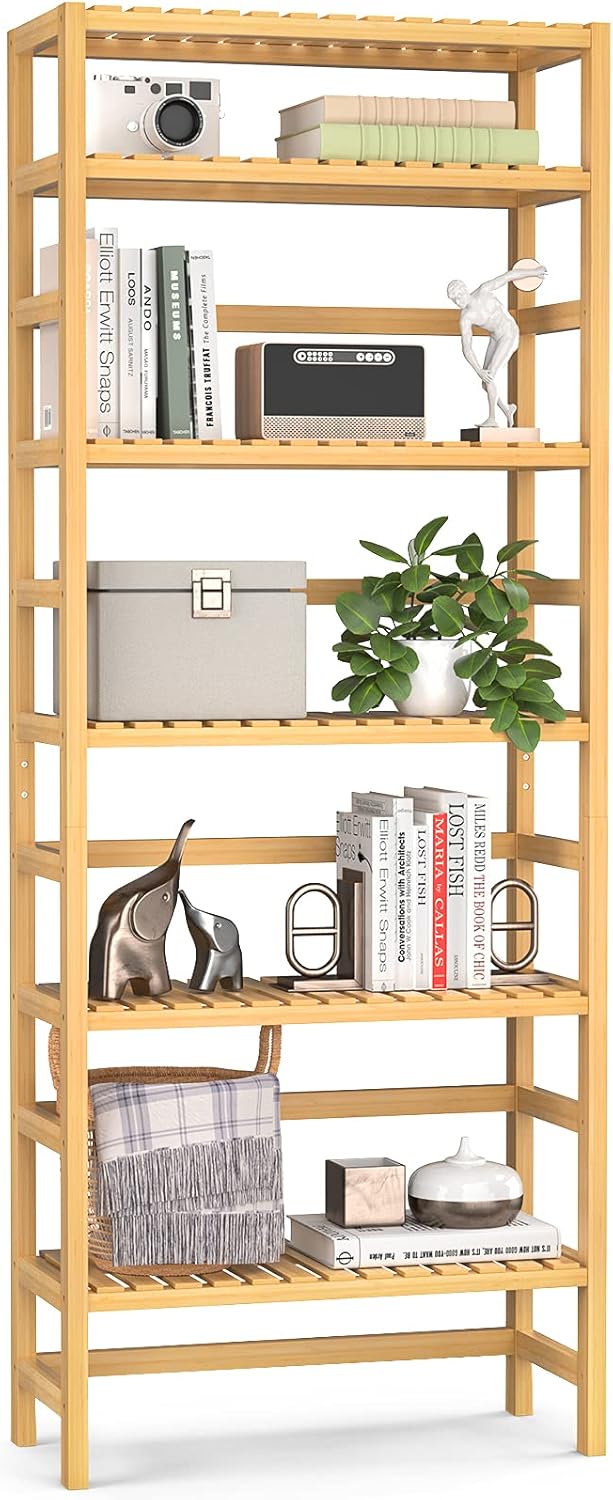 Bamboo 6-Tier Adjustable Tall Bookcase Shelving Unit V470765