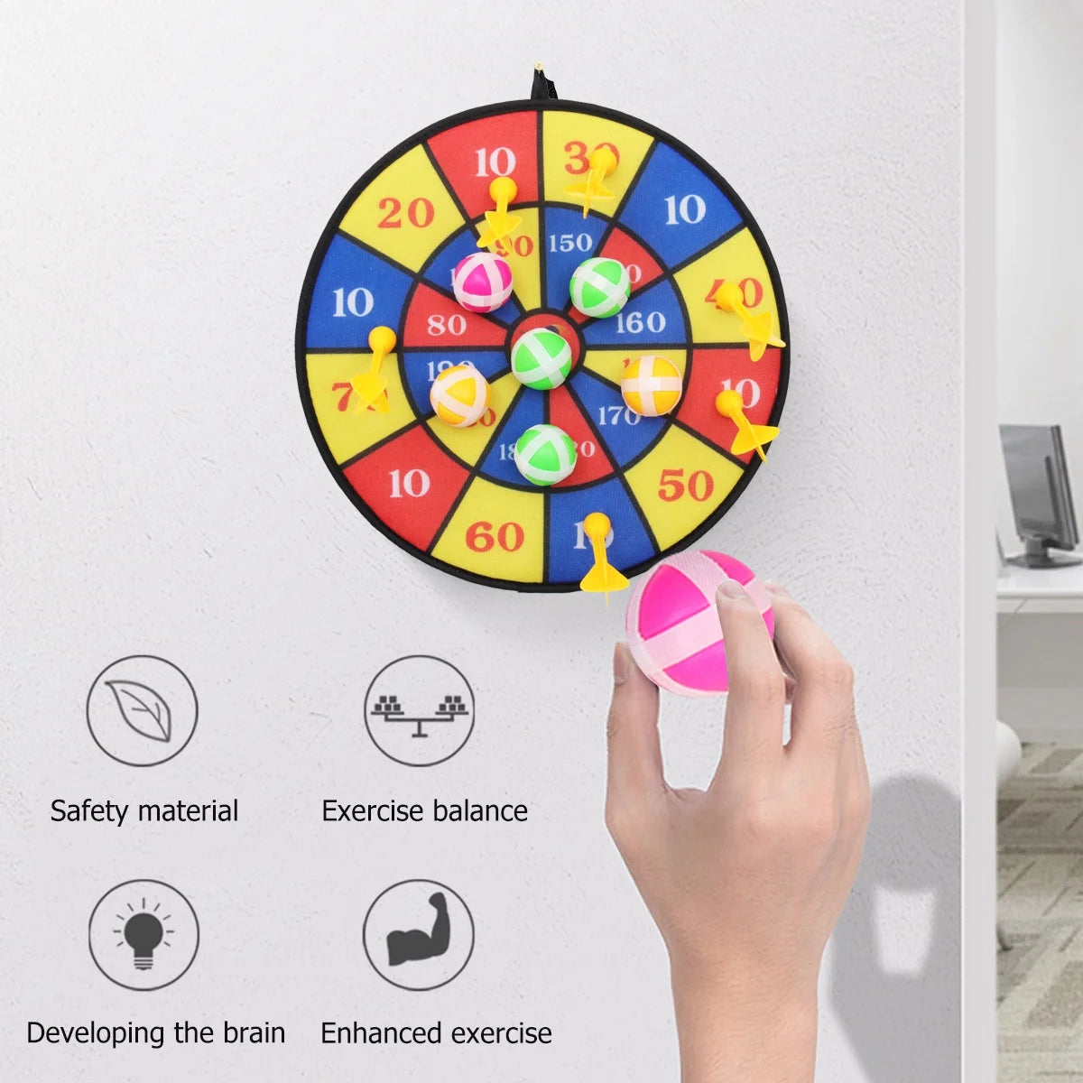 Flocking Dart Board with 6Pcs Balls and 6Pcs Dart Needle G436