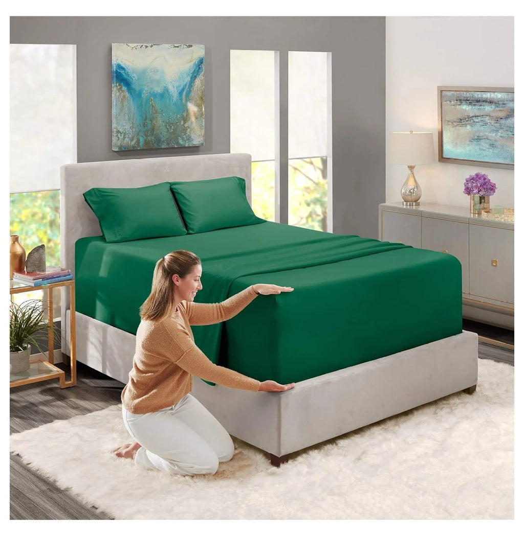 Green 4 Piece Queen Size Extra Deep Pocket Sheets K9675