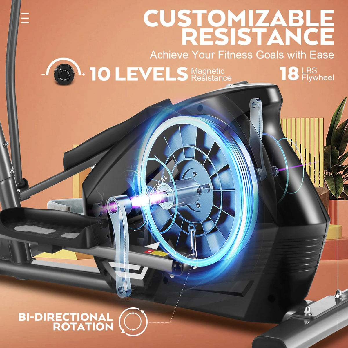 Elliptical Exercise Machine with Adjustable 10 Levels Magnetic Resistance and LCD Display O3674
