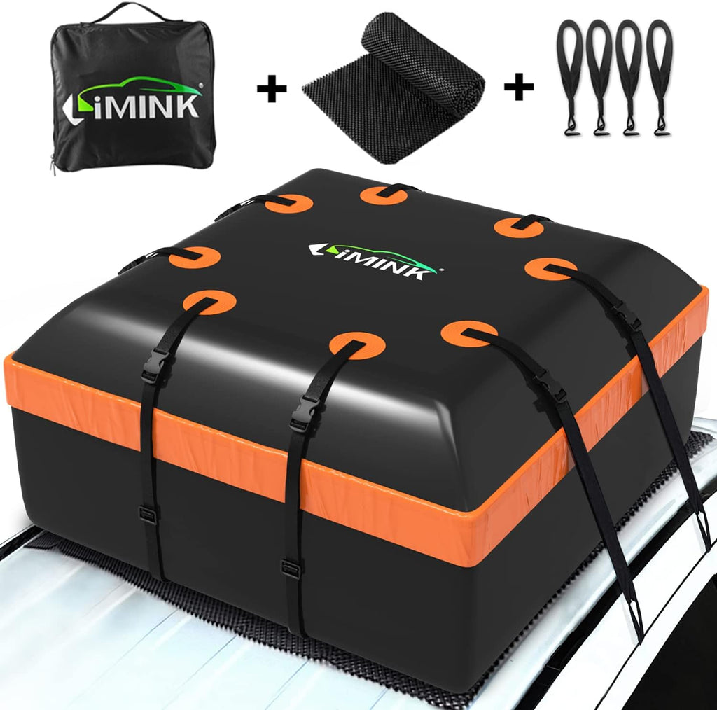 Car Rooftop Cargo Carrier Bag 15 Cubic Feet Waterproof Heavy Duty 800D PVC Soft-Shell Roof Carrier with Storage Bag and Protective Mat L470169