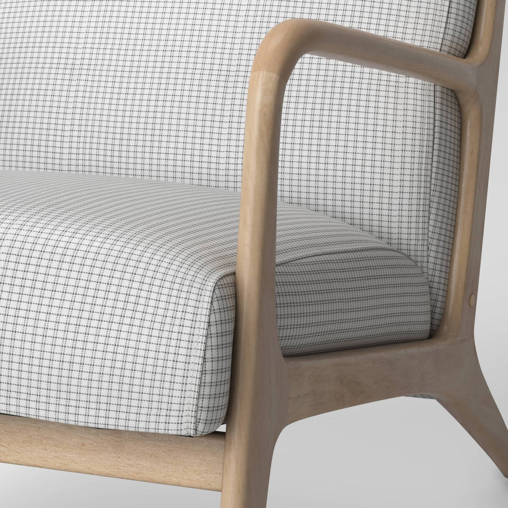 Plaid White/Black Wood Armchair K86965