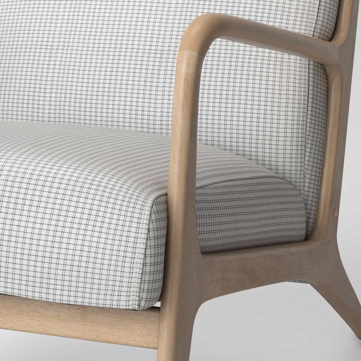 Plaid White/Black Wood Armchair K86965