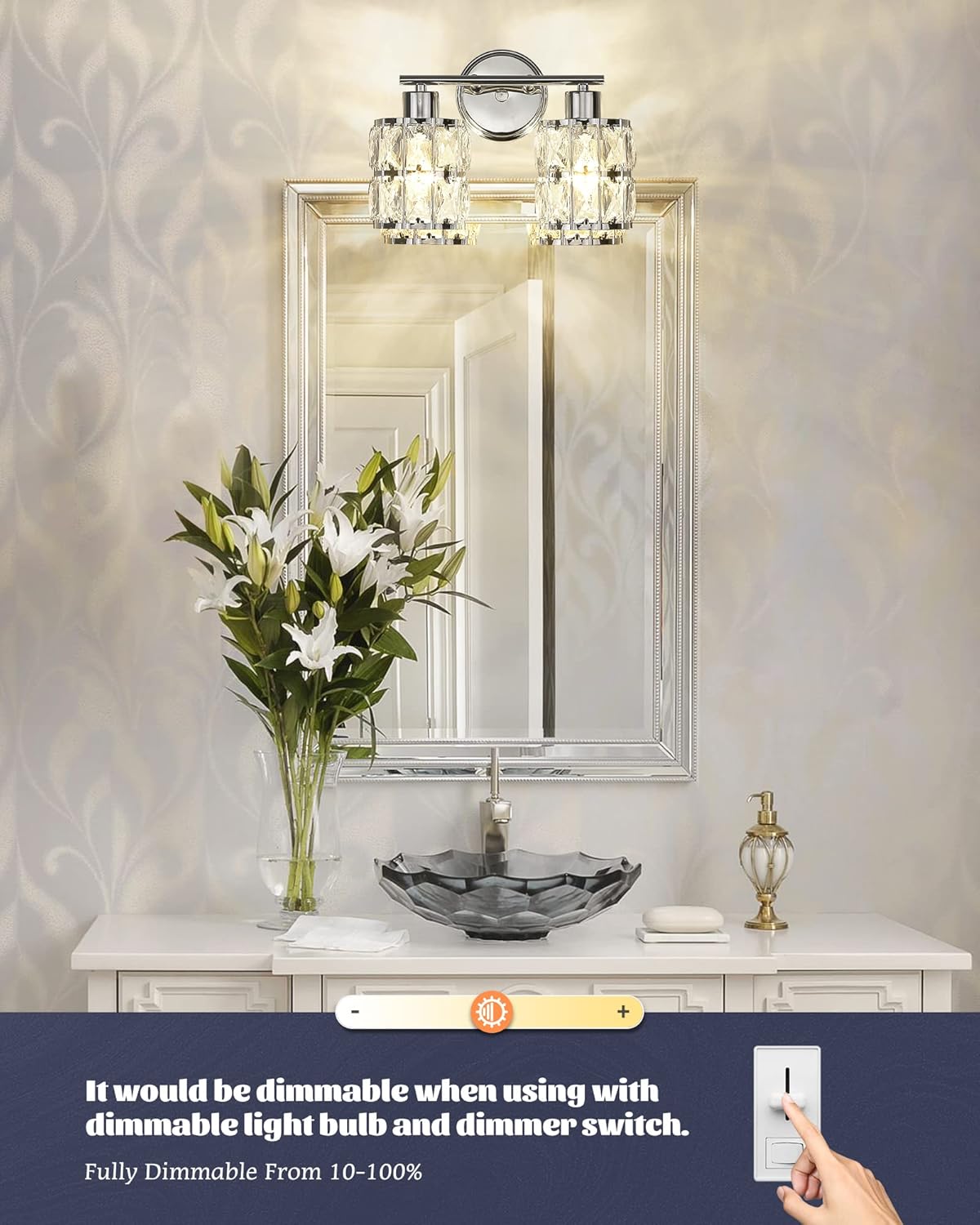 Chrome Finish 2-Light Crystal Vanity Light Fixture X191855
