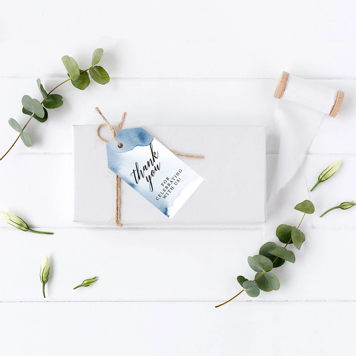 Navy Blue Watercolor Cardstock Gift Tags with Bakers 100-Pk J904727